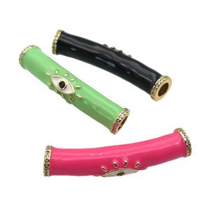 copper curved tube beads with enamel, eye, gold plated, mixed, approx 8-36mm, 4mm hole [FN27182]
