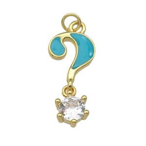 copper Question Symbols pendant paved zircon with teal enamel, gold plated, approx 9-18mm [FN27183]