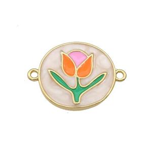 copper tulip connector with enamel, flower, gold plated, approx 15-16mm [FN27184]