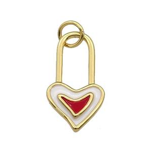 copper Heart Lock pendant with white enamel, gold plated, approx 10-18.5mm [FN27189]