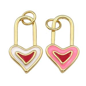 copper Heart Lock pendant with enamel, gold plated, mixed, approx 10-18.5mm [FN27191]