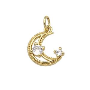 copper Moon pendant paved zircon, gold plated, approx 10-12mm [FN27193]