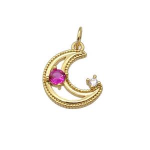 copper Moon pendant paved zircon, gold plated, approx 10-12mm [FN27194]