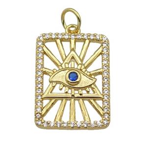 copper Rectangle pendant paved zircon, triangle, eye, gold plated, approx 14-20mm [FN27195]