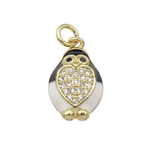 copper Penguin pendant paved zircon, enamel, gold plated, approx 11-15mm [FN27196]