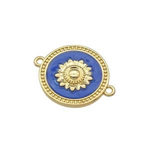 copper coin flower connector with blue enamel, gold plated, approx 15.5mm dia [FN27198]