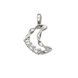 copper Moon pendant paved zircon, platinum plated, approx 9-11mm [FN27207]