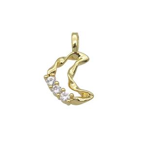 copper Moon pendant paved zircon, gold plated, approx 9-11mm [FN27208]