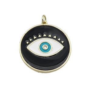 copper coin Eye pendant with black enamel, gold plated, approx 27mm dia [FN27212]