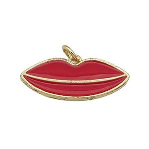 copper Lip pendant with red enamel, gold plated, approx 10-24mm [FN27219]