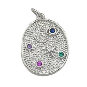 copper Moon Star pendant paved zircon, platinum plated, approx 16-20mm [FN27221]