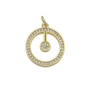 copper coin pendant paved zircon, gold plated, approx 16-17mm [FN27224]
