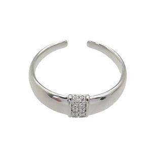 copper Ring paved zircon, platinum plated, approx 6mm, 18mm dia [FN27228]