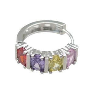 copper Hoop Earring paved zircon, multicolor, platinum plated, approx 6mm, 20mm [FN27239]