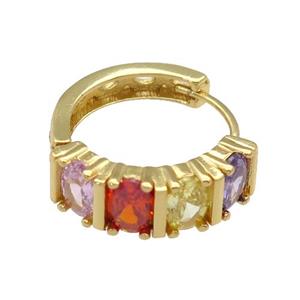 copper Hoop Earring paved zircon, multicolor, gold plated, approx 6mm, 20mm [FN27240]