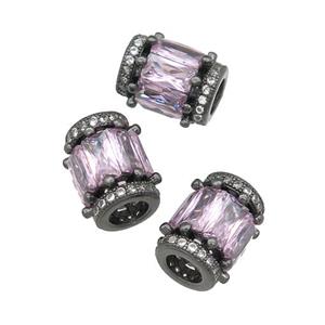 copper tube beads pave pink zircon, large hole, black plated, approx 9-12mm, 5mm hole [FN27245]