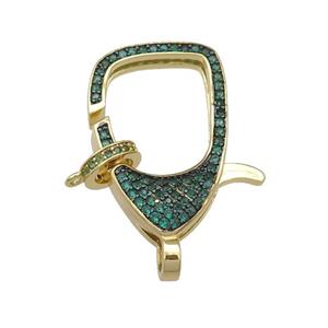 copper Lobster Clasp paved green zircon, gold plated, approx 17-26mm [FN27247]