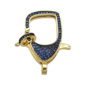 copper Lobster Clasp paved blue zircon, gold plated, approx 17-26mm [FN27248]