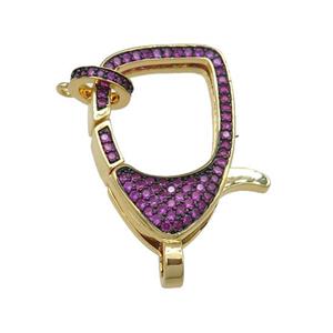 copper Lobster Clasp paved hotpink zircon, gold plated, approx 17-26mm [FN27249]