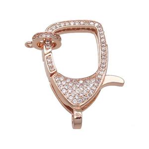 copper Lobster Clasp paved zircon, rose gold, approx 17-26mm [FN27252]