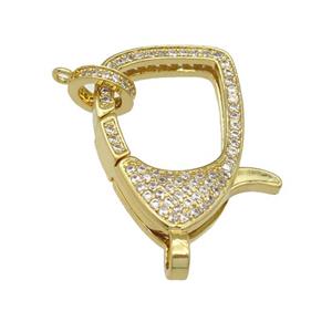 copper Lobster Clasp paved zircon, gold plated, approx 17-26mm [FN27253]