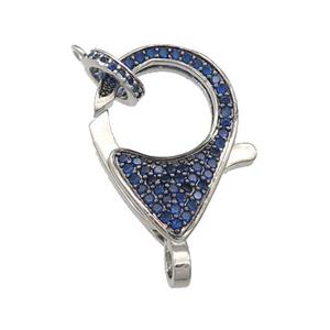 copper Lobster Clasp paved blue zircon, platinum plated, approx 16-22mm [FN27258]