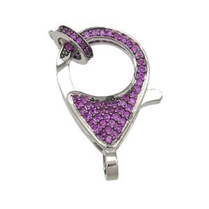 copper Lobster Clasp paved hotpink zircon, platinum plated, approx 16-22mm [FN27260]