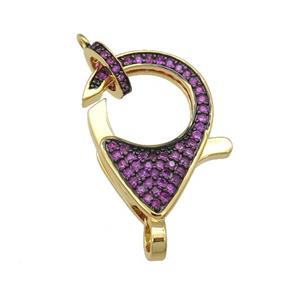 copper Lobster Clasp paved hotpink zircon, gold plated, approx 16-22mm [FN27261]