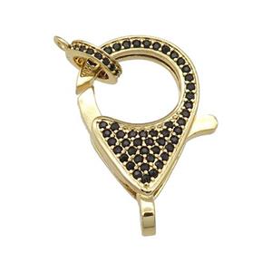 copper Lobster Clasp paved black zircon, gold plated, approx 16-22mm [FN27262]