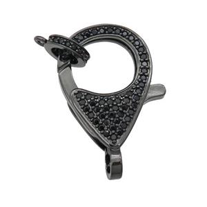 copper Lobster Clasp paved black zircon, black plated, approx 16-22mm [FN27263]