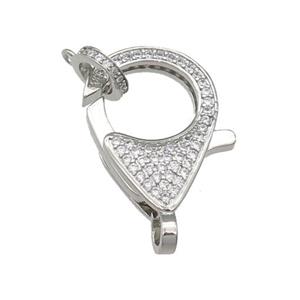 copper Lobster Clasp paved zircon, platinum plated, approx 16-22mm [FN27264]