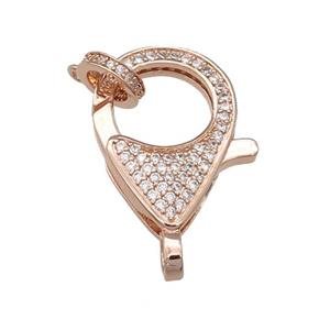copper Lobster Clasp paved zircon, rose gold, approx 16-22mm [FN27265]