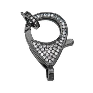 copper Lobster Clasp paved zircon, black plated, approx 16-22mm [FN27267]