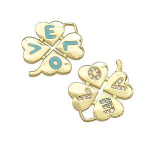 copper Clover pendant paved zircon, enamel, LOVE, gold plated, approx 15mm [FN27271]