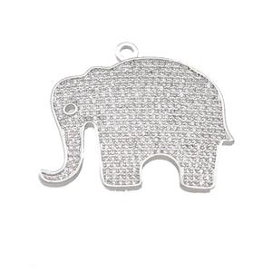 copper Elephant charm pendant paved zircon, platinum plated, approx 30-37mm [FN27274]