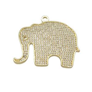 copper Elephant charm pendant paved zircon, gold plated, approx 30-37mm [FN27275]
