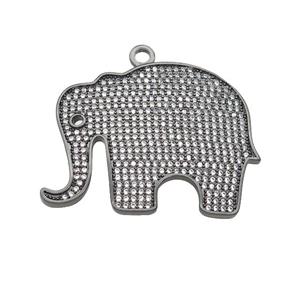 copper Elephant charm pendant paved zircon, black plated, approx 30-37mm [FN27276]