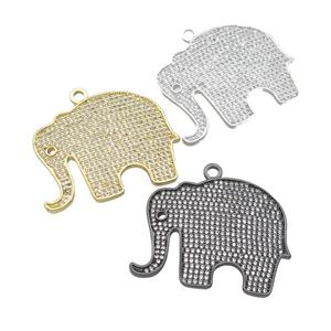 copper Elephant charm pendant paved zircon, mixed, approx 30-37mm [FN27277]