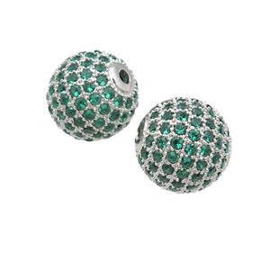 round copper Beads pave green zircon, platinum plated, approx 12mm dia [FN27281]