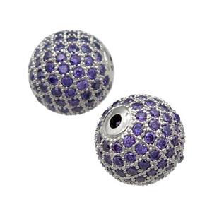 round copper Beads pave purple zircon, platinum plated, approx 12mm dia [FN27283]