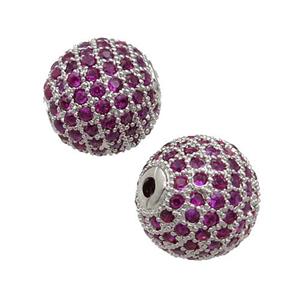 round copper Beads pave hotpink zircon, platinum plated, approx 10mm dia [FN27284-10MM]