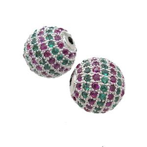 round copper Beads pave zircon, platinum plated, approx 12mm dia [FN27285-10MM]