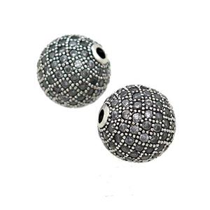 round copper Beads pave gray zircon, platinum plated, approx 12mm dia [FN27287]