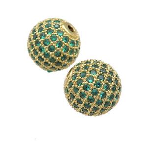 round copper Beads pave green zircon, gold plated, approx 12mm dia [FN27288]