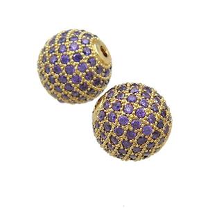 round copper Beads pave purple zircon, gold plated, approx 12mm dia [FN27289]