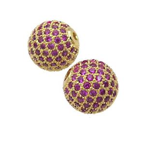 round copper Beads pave hotpink zircon, gold plated, approx 12mm dia [FN27290]