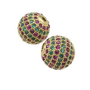round copper Beads paved zircon, gold plated, approx 12mm dia [FN27291]