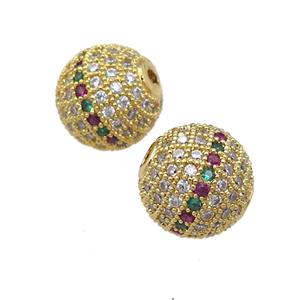 round copper Beads paved zircon, gold plated, approx 12mm dia [FN27292]