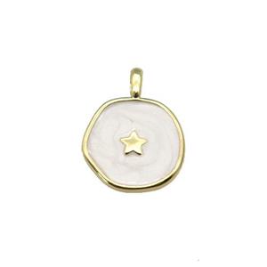copper coin pendant with white enamel, star, gold plated, approx 14mm [FN27314]