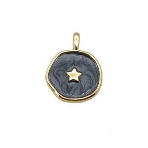 copper coin pendant with black enamel, star, gold plated, approx 14mm [FN27315]